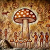 Cave painting with mushrooms